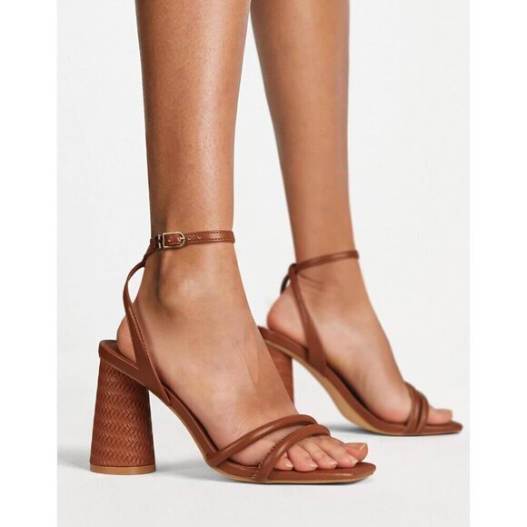 Women's Brown Block High Heels Square Toe Heeled Sandals Ankle Strap Shoes - Picture 6 of 6